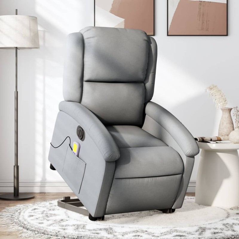 vidaXL Sillón de masaje eléctrico reclinable elevable tela gris claro vidaXL Sillón de masaje eléctrico reclinable elevable tela gris claro