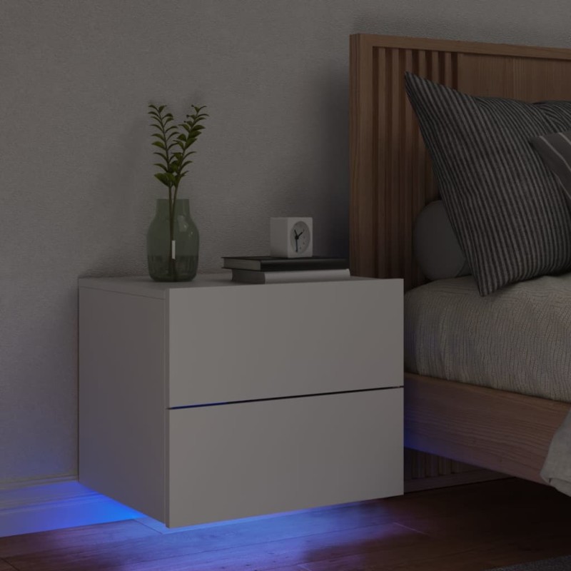 vidaXL Mesita de noche de pared con luces LED blanco vidaXL Mesita de noche de pared con luces LED blanco