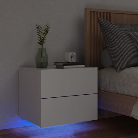 vidaXL Mesita de noche de pared con luces LED blanco