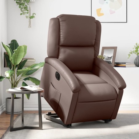 vidaXL Sillón reclinable elevable eléctrico de cuero sintético marrón