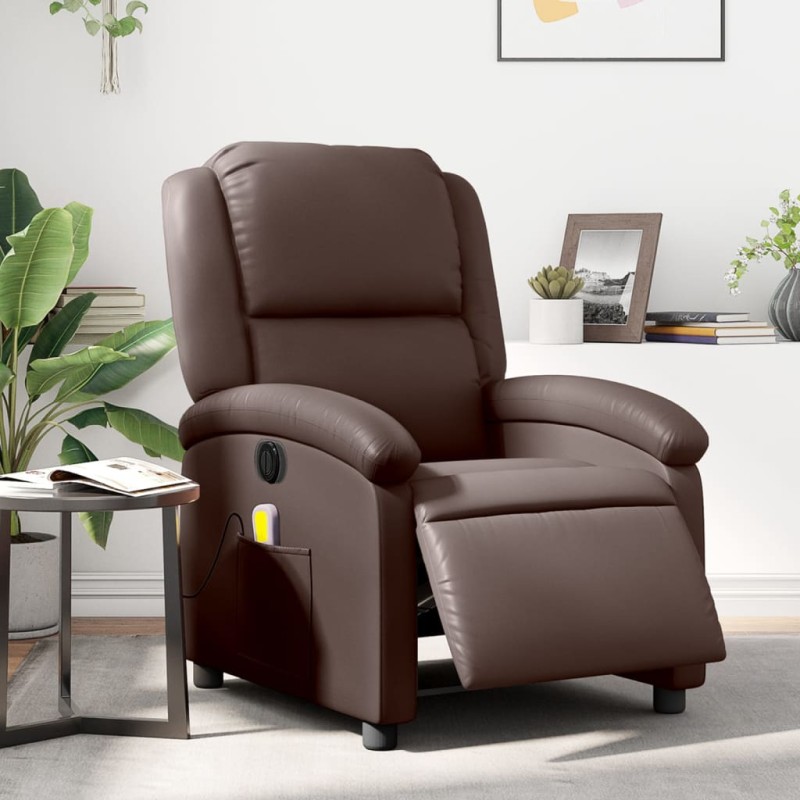 vidaXL Sillón de masaje reclinable eléctrico cuero sintético marrón vidaXL Sillón de masaje reclinable eléctrico cuero sintético marrón