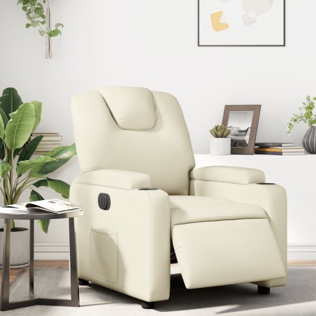 vidaXL Sillón reclinable eléctrico de cuero sintético crema