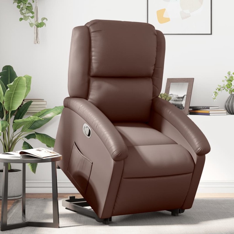 vidaXL Sillón reclinable elevable cuero sintético marrón vidaXL Sillón reclinable elevable cuero sintético marrón
