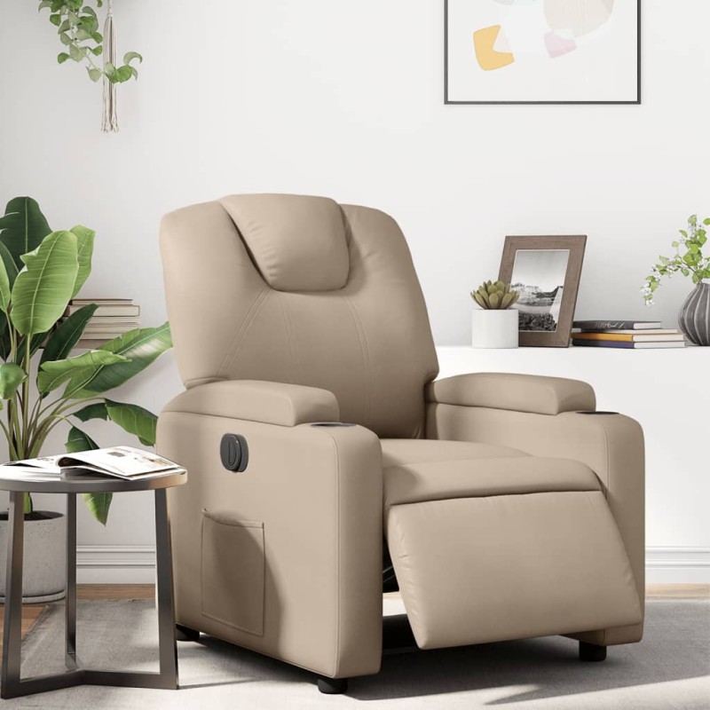 vidaXL Sillón reclinable eléctrico de cuero sintético color capuchino