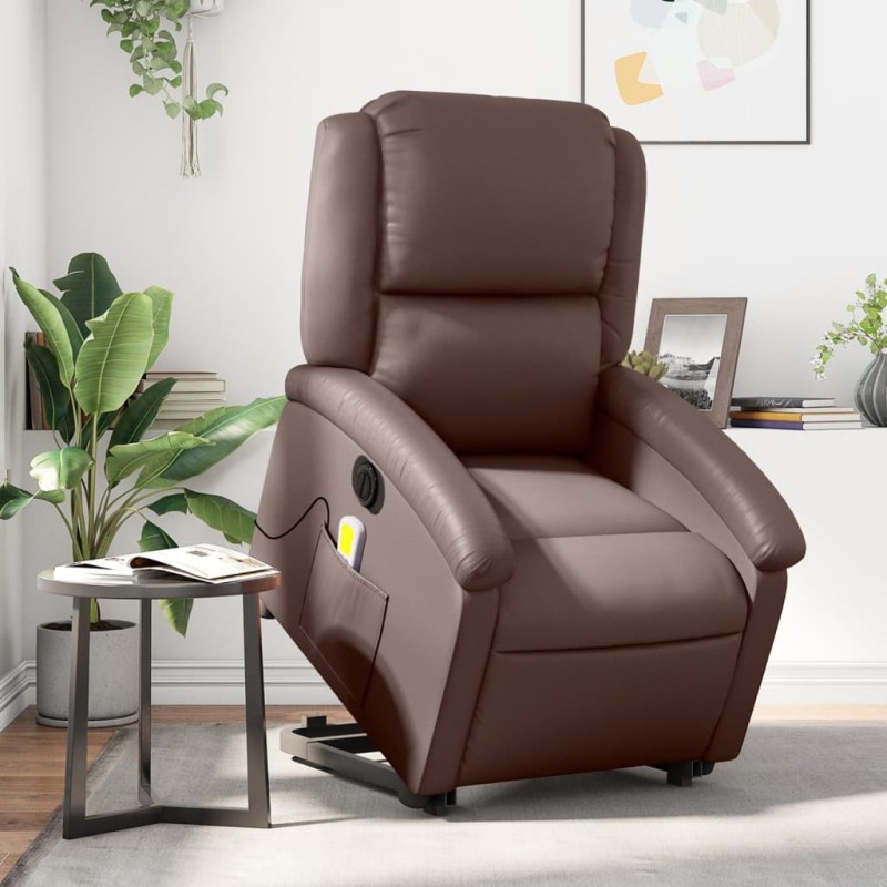 vidaXL Sillón de masaje elevable eléctrico cuero sintético marrón vidaXL Sillón de masaje elevable eléctrico cuero sintético marrón