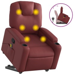 vidaXL Sillón reclinable de masaje de pie cuero artificial rojo tinto