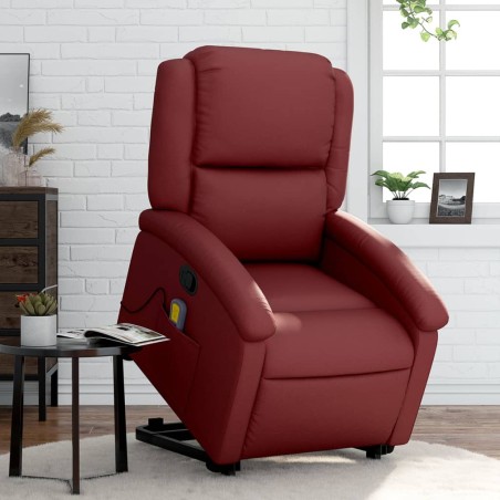 vidaXL Sillón reclinable de masaje de pie cuero artificial rojo tinto