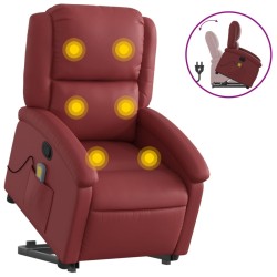vidaXL Sillón reclinable de masaje de pie cuero artificial rojo tinto