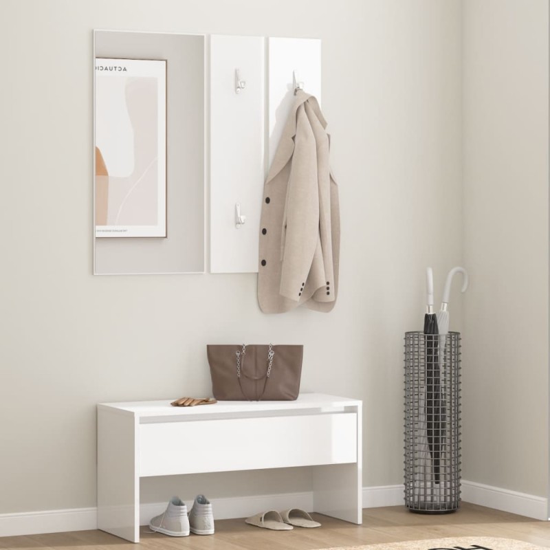 vidaXL Set de muebles de recibidor madera contrachapada blanco brillo vidaXL Set de muebles de recibidor madera contrachapada blanco brillo