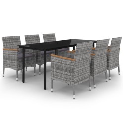 vidaXL Set comedor de jardín 7 pzas y cojines ratán sintético y vidrio