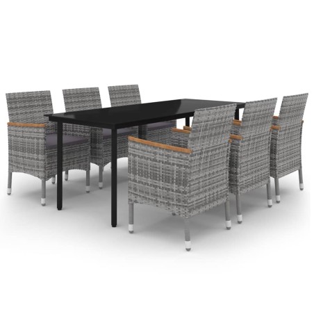 vidaXL Set comedor de jardín 7 pzas y cojines ratán sintético y vidrio