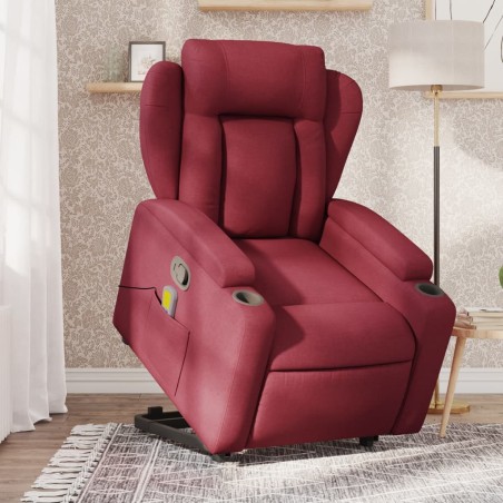vidaXL Sillón reclinable de masaje elevable tela rojo tinto