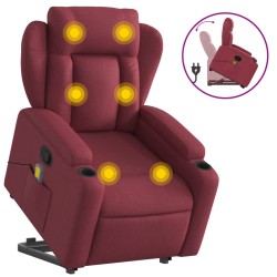vidaXL Sillón reclinable de masaje elevable tela rojo tinto