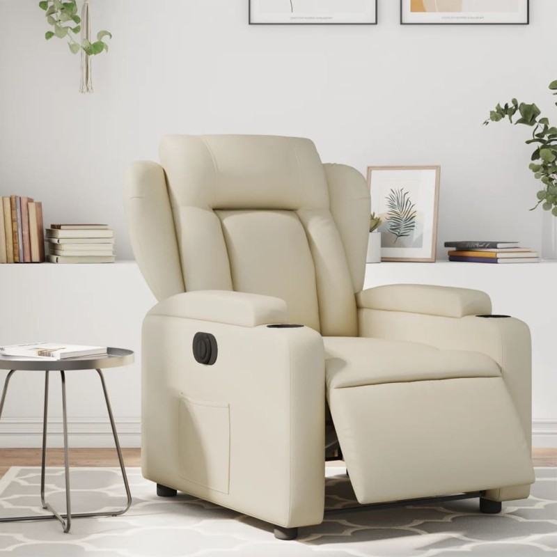 vidaXL Sillón reclinable eléctrico de cuero sintético crema vidaXL Sillón reclinable eléctrico de cuero sintético crema