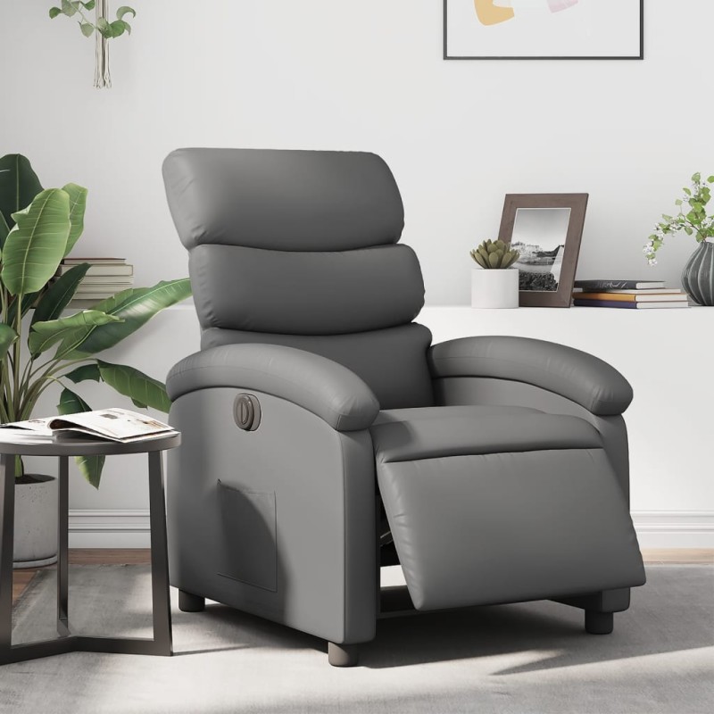 vidaXL Sillón reclinable eléctrico de cuero sintético gris vidaXL Sillón reclinable eléctrico de cuero sintético gris