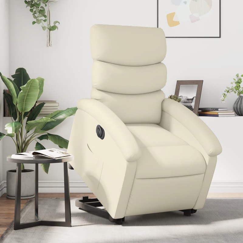 vidaXL Sillón reclinable elevable eléctrico de cuero sintético crema vidaXL Sillón reclinable elevable eléctrico de cuero sintético crema