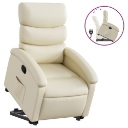 vidaXL Sillón reclinable elevable cuero artificial color crema