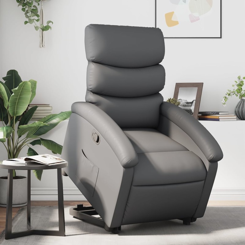 vidaXL Sillón reclinable elevable cuero artificial gris vidaXL Sillón reclinable elevable cuero artificial gris