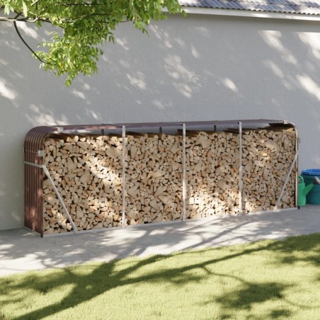 vidaXL Leñero de acero galvanizado marrón 300x45x100 cm