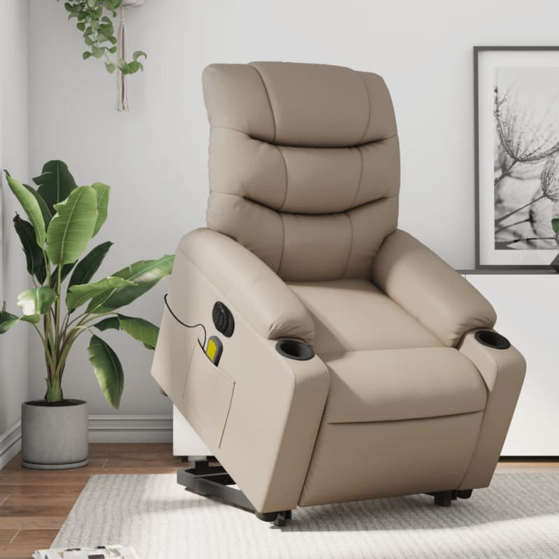 vidaXL Sillón reclinable de masaje eléctrico cuero sintético capuchino vidaXL Sillón reclinable de masaje eléctrico cuero sintético capuchino