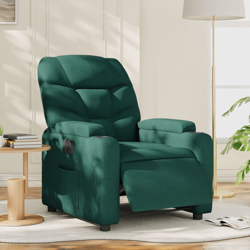 vidaXL Sillón reclinable eléctrico tela verde oscuro vidaXL Sillón reclinable eléctrico tela verde oscuro