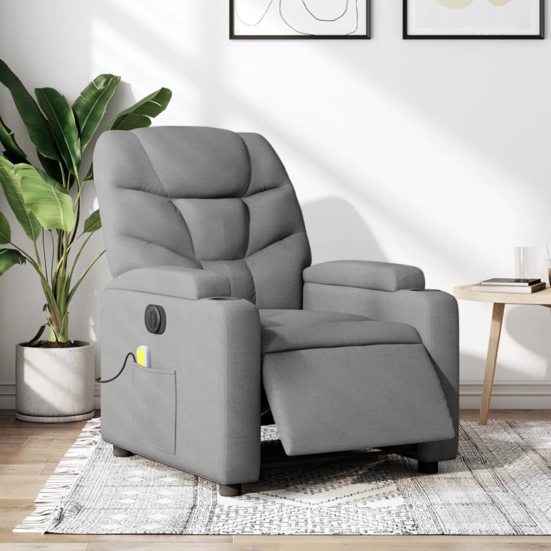 vidaXL Sillón reclinable de masaje eléctrico tela gris claro vidaXL Sillón reclinable de masaje eléctrico tela gris claro