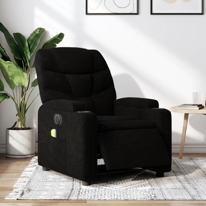 vidaXL Sillón reclinable de masaje eléctrico tela negro vidaXL Sillón reclinable de masaje eléctrico tela negro