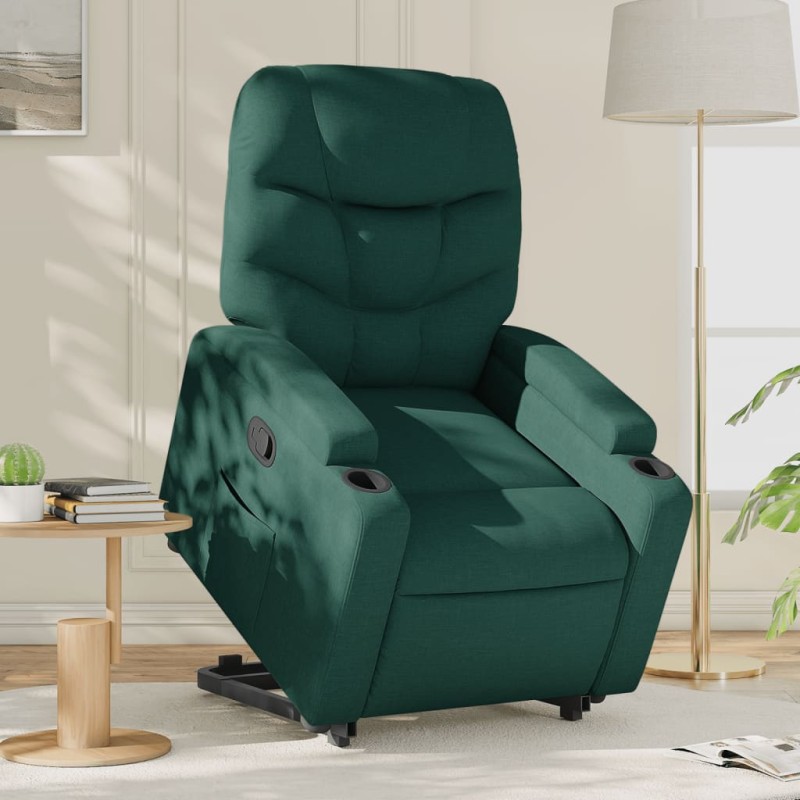 vidaXL Sillón reclinable elevable tela verde oscuro vidaXL Sillón reclinable elevable tela verde oscuro