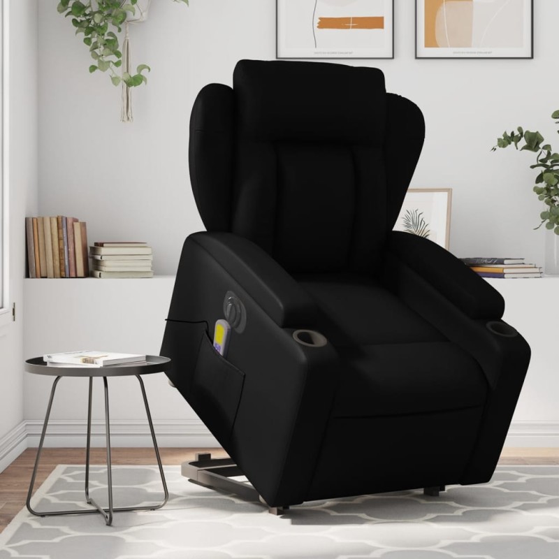 vidaXL Sillón de masaje elevable eléctrico cuero sintético negro vidaXL Sillón de masaje elevable eléctrico cuero sintético negro