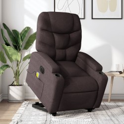 vidaXL Sillón masaje eléctrico reclinable elevable tela marrón oscuro