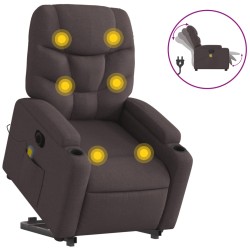 vidaXL Sillón masaje eléctrico reclinable elevable tela marrón oscuro