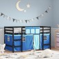 vidaXL Cama alta para niños con cortinas madera pino azul 80x200 cm