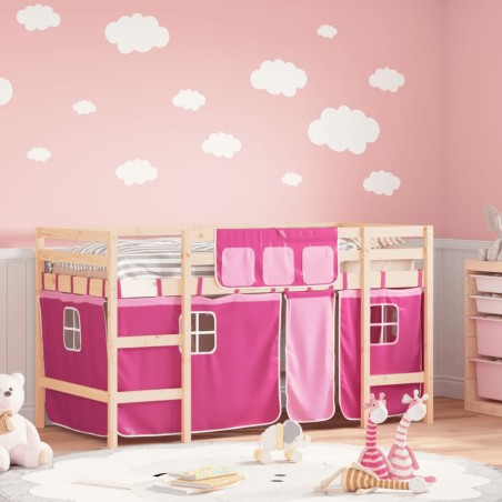 vidaXL Cama alta para niños con cortinas madera pino rosa 80x200 cm