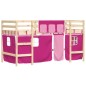 vidaXL Cama alta para niños con cortinas madera pino rosa 80x200 cm