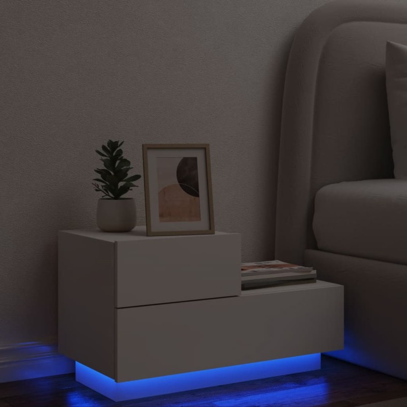 vidaXL Mesita de noche con luces LED blanca 70x36x40,5 cm vidaXL Mesita de noche con luces LED blanca 70x36x40,5 cm