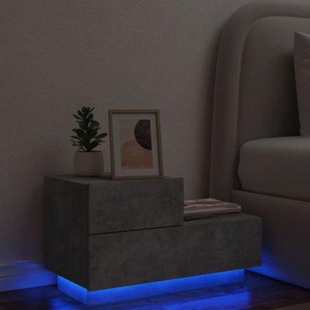 vidaXL Mesita de noche con luces LED gris hormigón 70x36x40,5 cm
