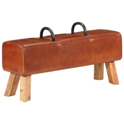 vidaXL Banco potro de gimnasio cuero auténtico marrón 110 cm