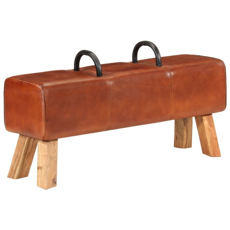 vidaXL Banco potro de gimnasio cuero auténtico marrón 110 cm vidaXL Banco potro de gimnasio cuero auténtico marrón 110 cm