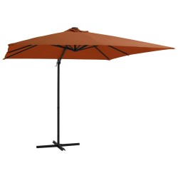 vidaXL Sombrilla voladiza con luces LED terracota 250x250 cm