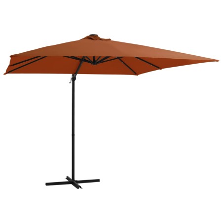vidaXL Sombrilla voladiza con luces LED terracota 250x250 cm