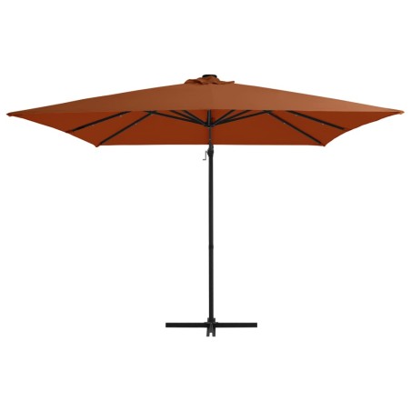 vidaXL Sombrilla voladiza con luces LED terracota 250x250 cm