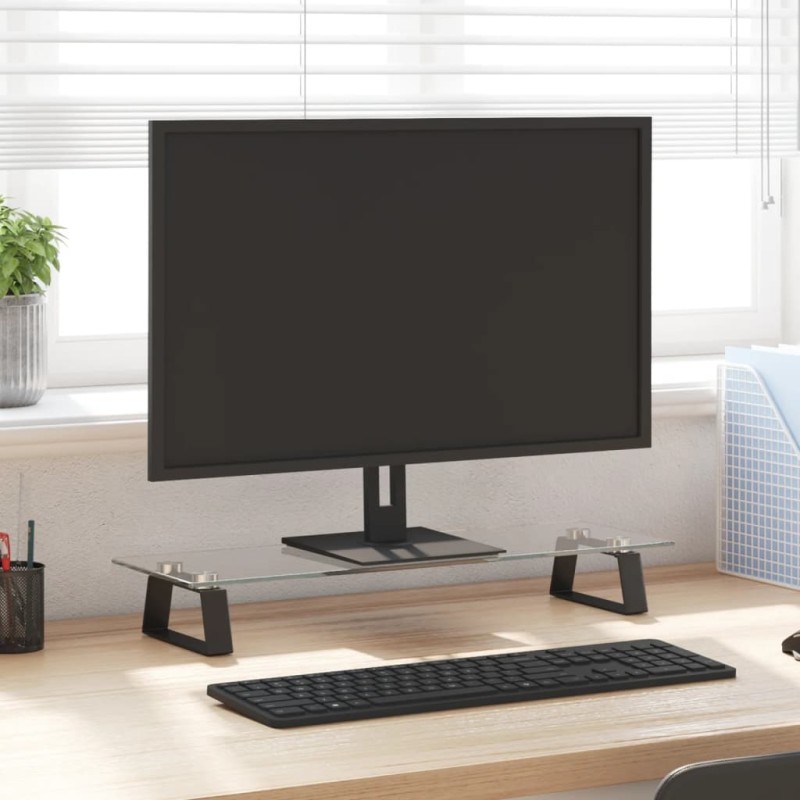 vidaXL Soporte de monitor vidrio templado y metal negro 60x20x8 cm vidaXL Soporte de monitor vidrio templado y metal negro 60x20x8 cm