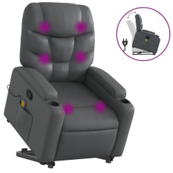 vidaXL Sillón reclinable de masaje de pie cuero artificial gris