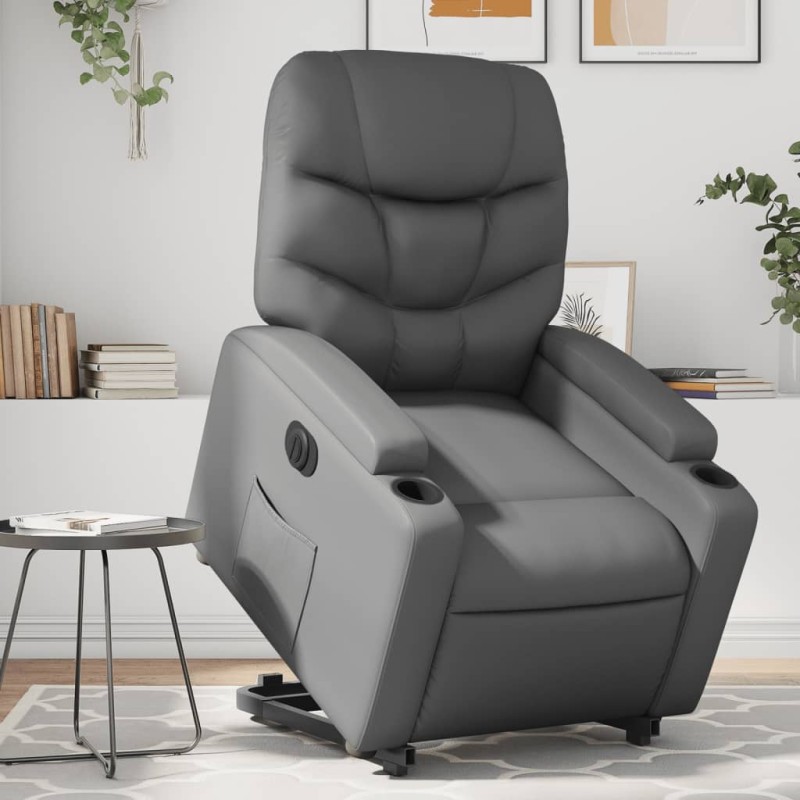 vidaXL Sillón reclinable elevable eléctrico de cuero sintético gris vidaXL Sillón reclinable elevable eléctrico de cuero sintético gris
