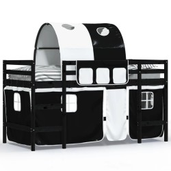 vidaXL Cama alta niños con túnel madera pino blanco negro 80x200 cm