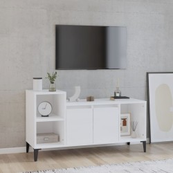 vidaXL Mueble de TV madera contrachapada blanco brillo 100x35x55 cm