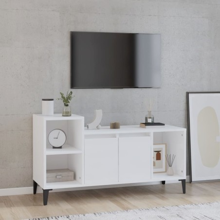 vidaXL Mueble de TV madera contrachapada blanco brillo 100x35x55 cm