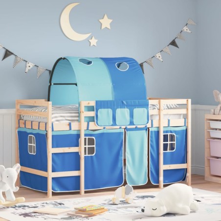 vidaXL Cama alta para niños con túnel madera pino azul 80x200 cm