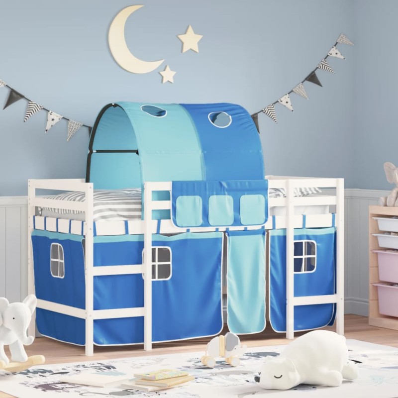 vidaXL Cama alta para niños con túnel madera pino azul 90x200 cm vidaXL Cama alta para niños con túnel madera pino azul 90x200 cm