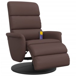 vidaXL Sillón reclinable masaje con reposapiés cuero sintético marrón